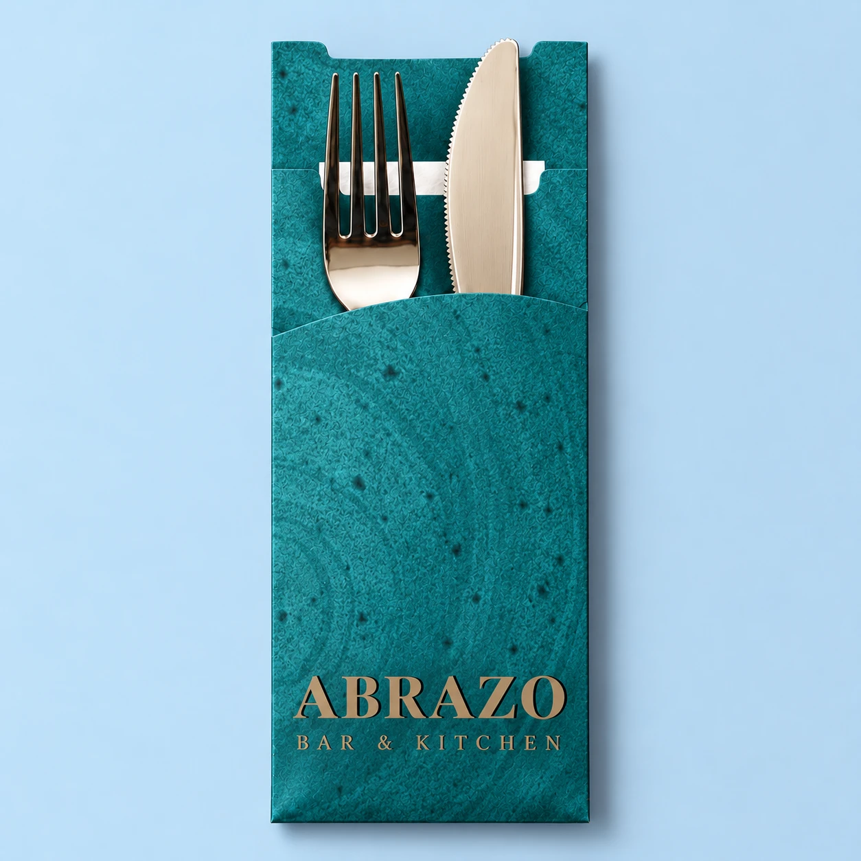 Abrazo Hillegersberg · Funda para cubiertos · anverso · Turquesa con impresión dorada