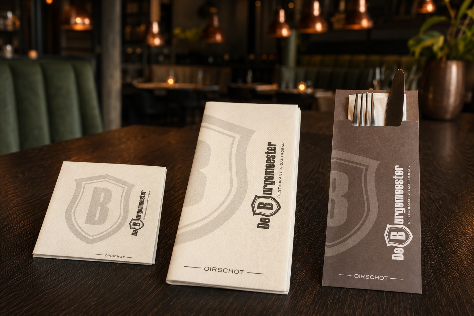 Bedrukte servetten en bestekzakjes voor De Burgemeester