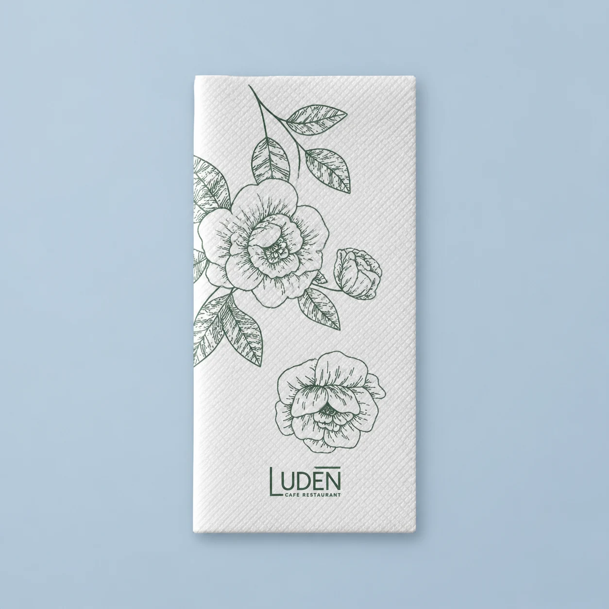 Luden Den Haag · Airlaid napkin · front · White · 40 × 40 cm · 1/8 book fold